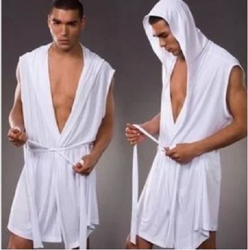 New white mens bathrobe with hood sleepwear pyjamas sexy silky soft M-XXL - Picture 1 of 2