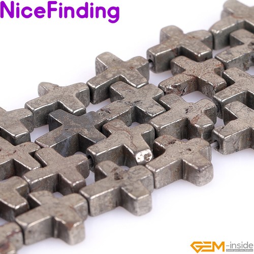 Cross Sliver Gray Pyrite Beads Stone Spacer Prayer Beads For Jewelry Making 15" - Picture 8 of 16