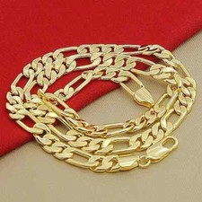 High Quality Men's 8mm 24'' 60cm Gold Necklace 24k Yellow Gold Color Figaro