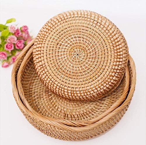 3 Rattan Round Fruit Baskets, Natural Woven Wicker Storage Bowls - Picture 5 of 7