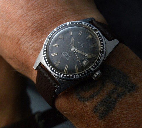 L'HER 200MT VINTAGE AUTOMATIC SKIN DIVER ALL ST. STEEL 38MM TROPICAL DIAL WATCH - Foto 15 di 15