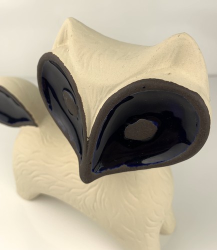 VTG MCM Ceramic Bisque FOX Statue Figurine Johnathan Adler Style Blue Glue Eyes - Picture 4 of 12