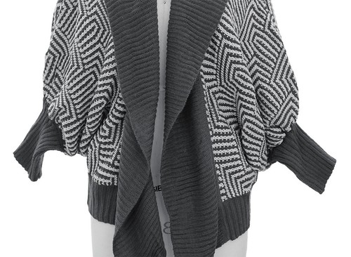 Women's Open Front Gray Cardigan Sweater - Picture 2 of 2