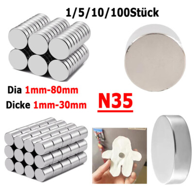 Runde Disc NdFeB Magnete N35 Dia 1mm-80mm Dicke 1-30mm Super Starke Seltene Erde