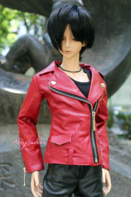 1/4 1/3 Uncle HID BJD Outfit Doll Clothes Wine Red Leather Jacket Zippered Cuffs