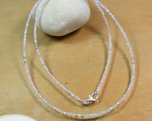 Dainty Pink Opal Faceted Round Gemstone Beads 2-3MM Women Choker Necklace 24'' - Picture 10 of 12