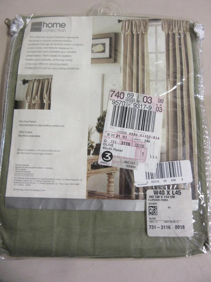 Panel de cortina abatible JCPenney One 40" x 45" verde oliva 100 % algodón Foto 3 de 3