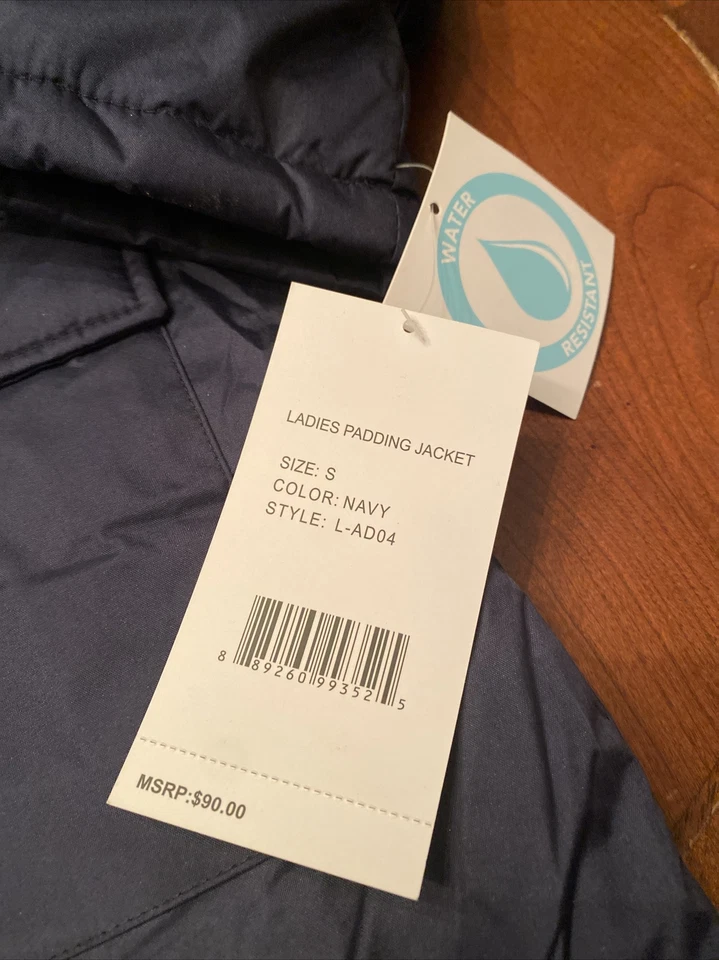 托特包夹克冬季海军蓝小号女式人造毛皮连帽防水全新带标签 — 第 2/4 张图片