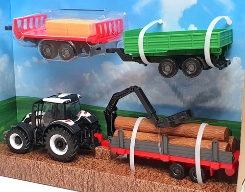 Burago 1/50 Scale 18-31668 - Valtra N174 Tractor & 3 Trailers - White - Picture 2 of 5