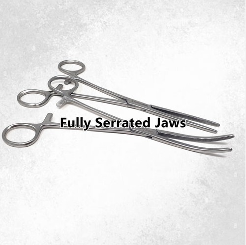 PEAN HEMOSTAT FORCEPS 8" STRAIGHT + CURVED FULLY SERRATED JAWS GERMAN STAINLESS - Picture 2 of 3