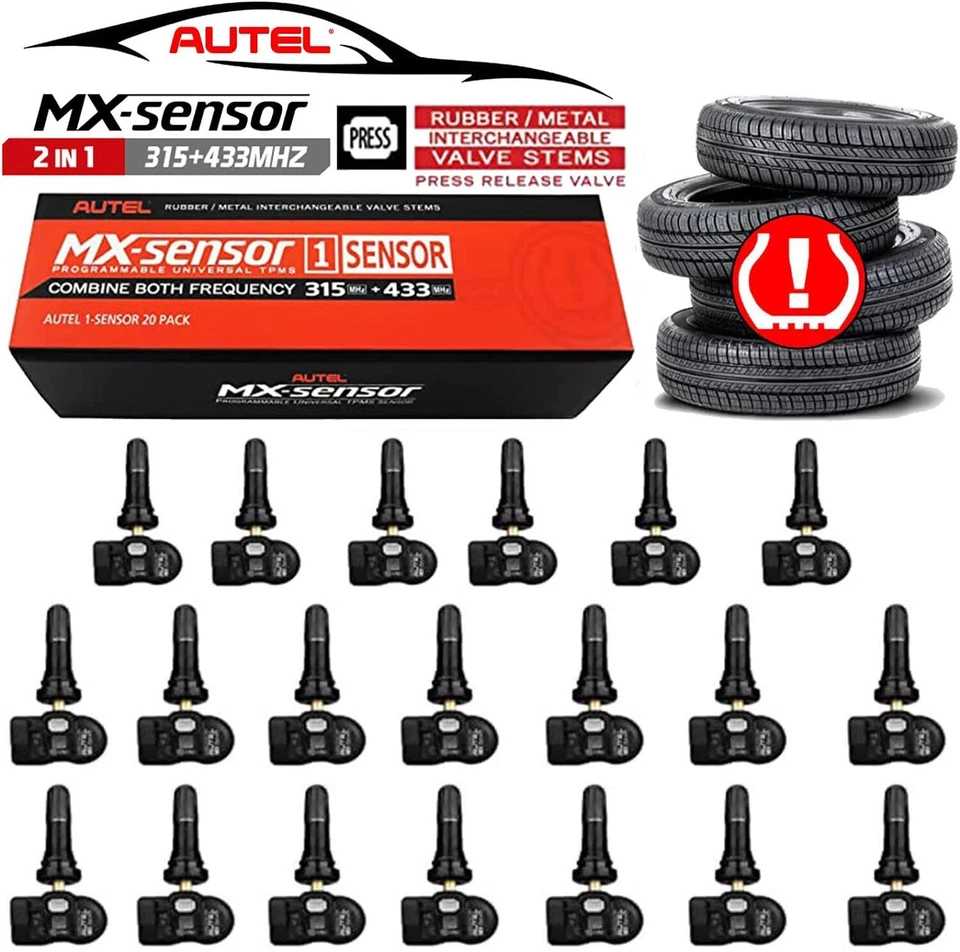 Autel MX-Sensor 20-Pack Rubber Universal programmable TPMS Sensor 315 & 433MHz  - Imagem 2 de 4