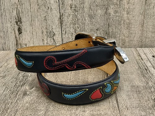 Justin Women's Black Leather Belt Red, Turquoise, Silvertone 30 C20353 Mint - Picture 5 of 9