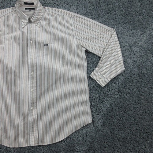 Faconnable Shirt Mens XL White Brown Gray Striped Long Sleeve Button Up - Picture 3 of 16