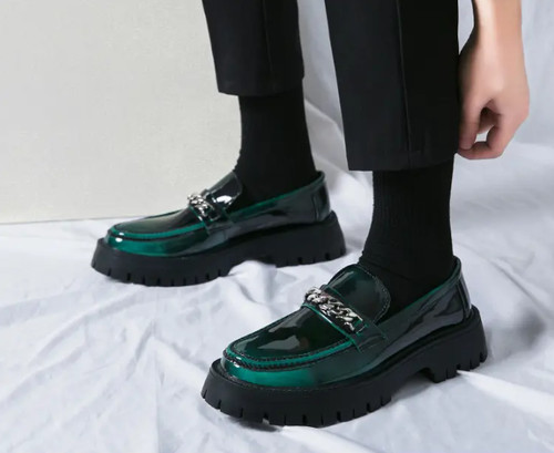 Mocasín con plataforma punta redonda verde para hombre zapatos informales formales de negocios de gran tamaño - Imagen 8 de 20
