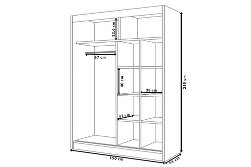Kleiderschrank Lili mit Lamellen 150 cm inklusive 2 Schiebetüren Spiegel - Bild 73 von 77