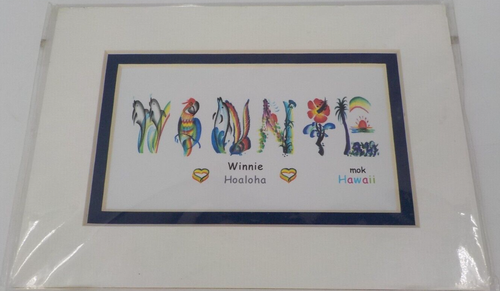 "WINNIE HOALOHA" CARTA ARTE IMPRESIÓN ARTISTA MATTHEW MOK LARGO FENG ZHI 5X7 AZUL MATE