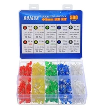 5 Colors 500 pcs 5mm LED Diode Lights Assored Kit Pack Bright Lighting Bulb L...