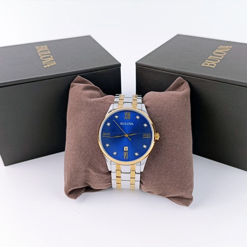 Bulova Classic Men's Two Tone Diamond Blue Dial 98D130 Quartz Watch 40mm