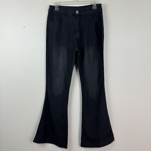Damenjeans hoch tailliert Flare Leg Stretch verblasst schwarz Denim Medium - Bild 1 von 12