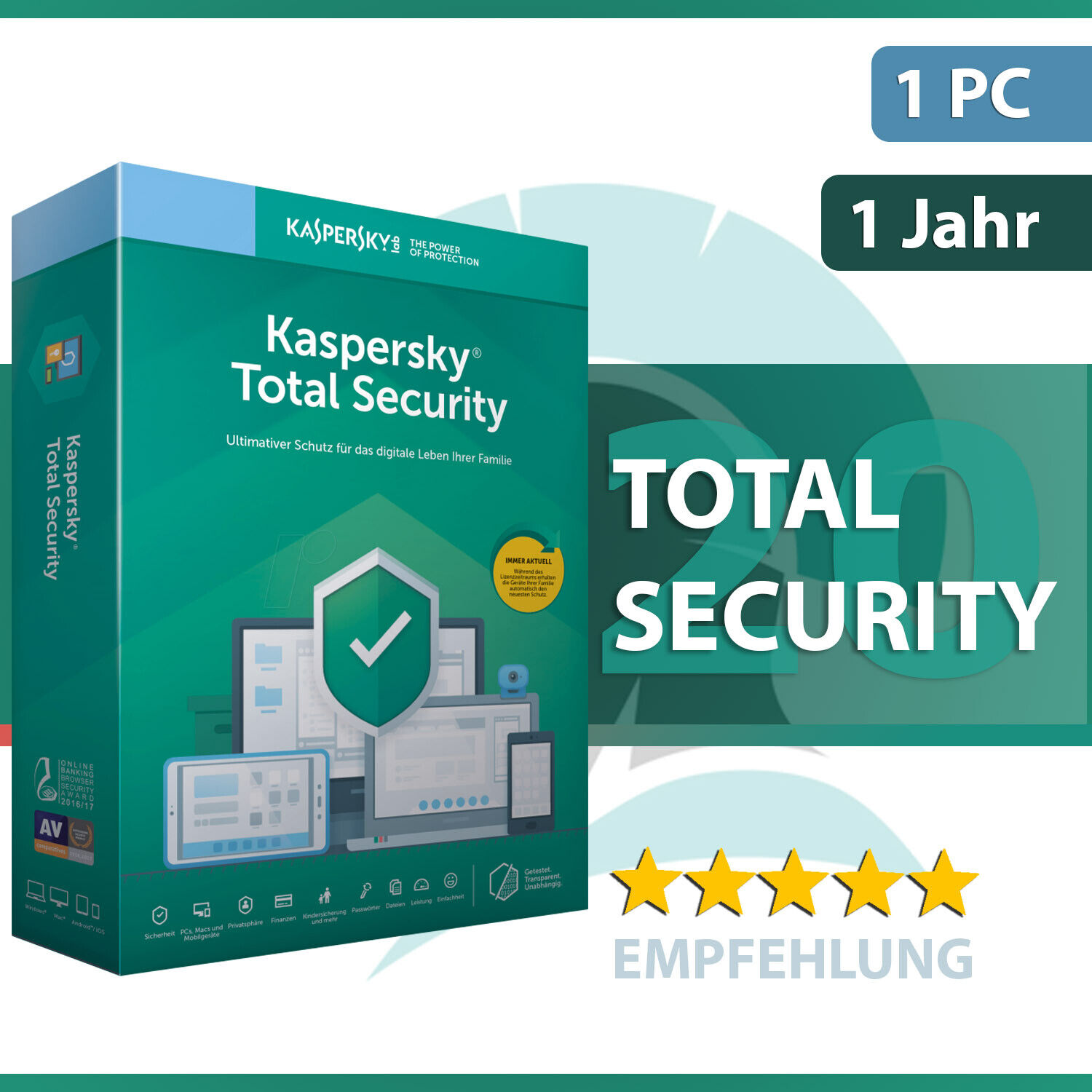Kaspersky Total Security 2022 1 Gerät oder PC - 1 Jahr - Key sofort per Email