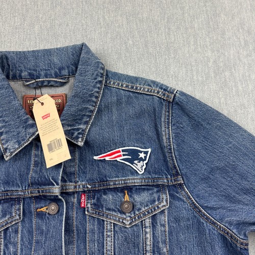 New England Patriots Levis Denim Jacket Womens 2XL XXL Blue Embroidered NFL Coat - Picture 13 of 15
