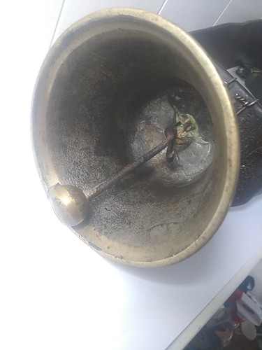 Antique Peacock Cow Bell With Leather Collar Strap - Picture 7 of 13