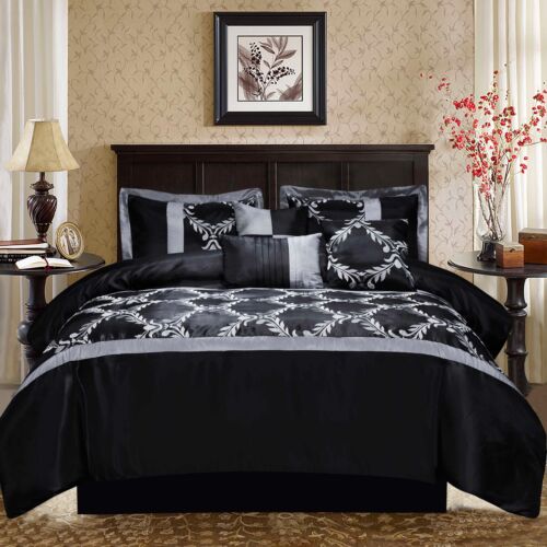 HIG 7PC Comforter Set Bed in a Bag Taffeta Fabric Embroidered Bed for Room Decor - Picture 2 of 16