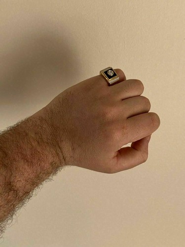 Men's 14k Gold Plated Solid 925 Silver Simulated Black Onyx Ring ICY Pinky CZ - Picture 5 of 14