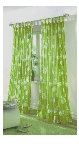 WEB - GARDINEN GRÜN BEDRUCKT MIT UNIVERSALSCHIENENBAND (2 Schals) 0410486785 - Picture 1 of 2