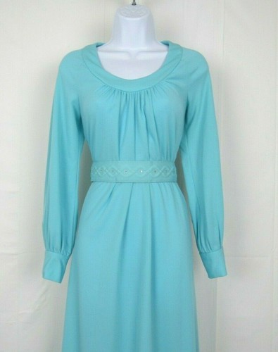 Vintage 50er 60er BERNIE BEE NEW YORK ABENDKLEID PUDER HIMMELBLAU & GÜRTEL & SCHAL - Bild 3 von 11