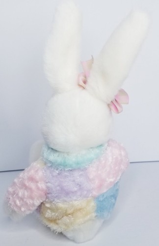 Russ Berrie Poofs Conejito de Pascua Blanco Pastel Chenille Chaqueta Peluche 8" Lovey - Imagen 4 de 8