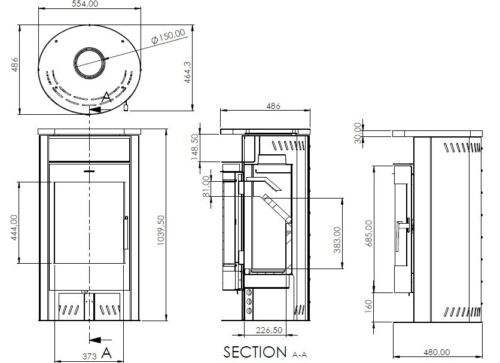 EEK A+ Runder Premium-Kaminofen TORONTO, schwarz - 6,3 kW - Bild 3 von 6