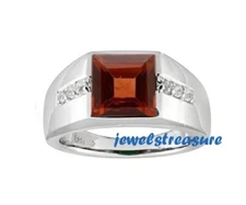 Natural Hessonite & CZ Gemstones with 925 Sterling silver Ring for Men's #859