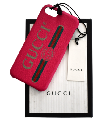 NEW GUCCI WEB STRIPE LOGO Pink Pebbled LEATHER iPhone® 8 Hard
