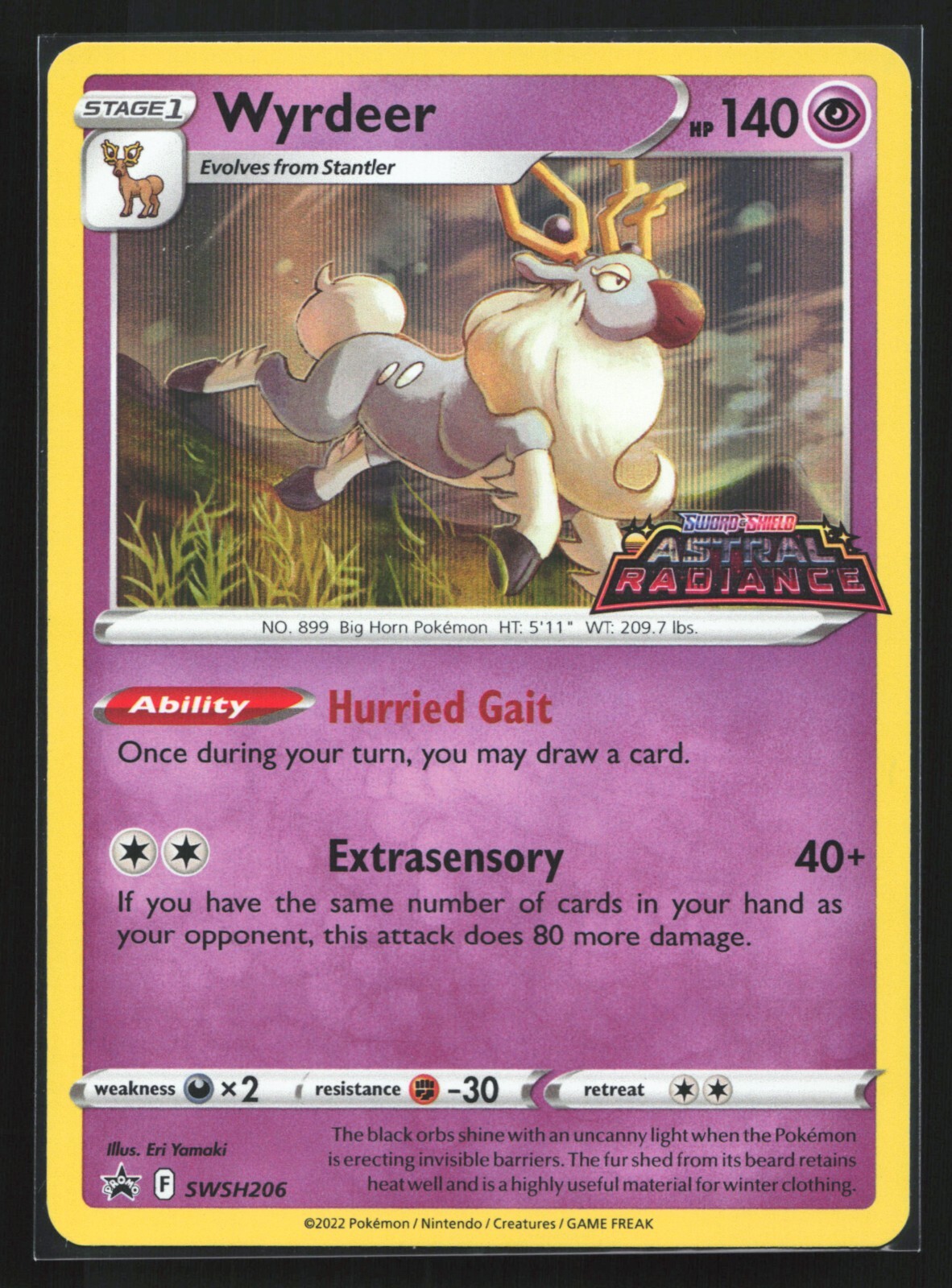 Pokemon Wyrdeer SWSH206 Astral Radiance Prerelease Holo Black Star Promo NM