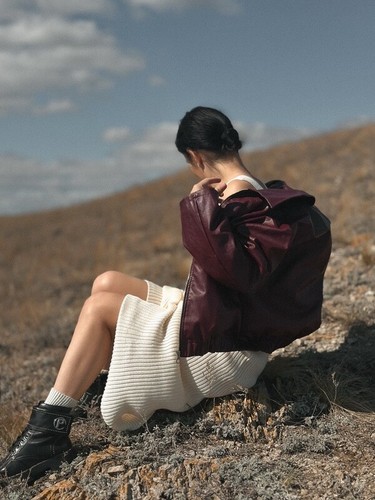 Genuine Lambskin Leather Bomber Jacket Womens Wine Red Oversized Vintage S-5XL - Bild 3 von 5