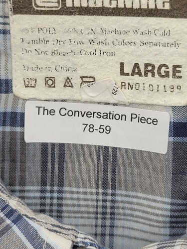 Machine Shirt Mens Large Blue Tan Plaid Short Sleeve Pearl Snap Back Graphic Y2K - Picture 8 of 8