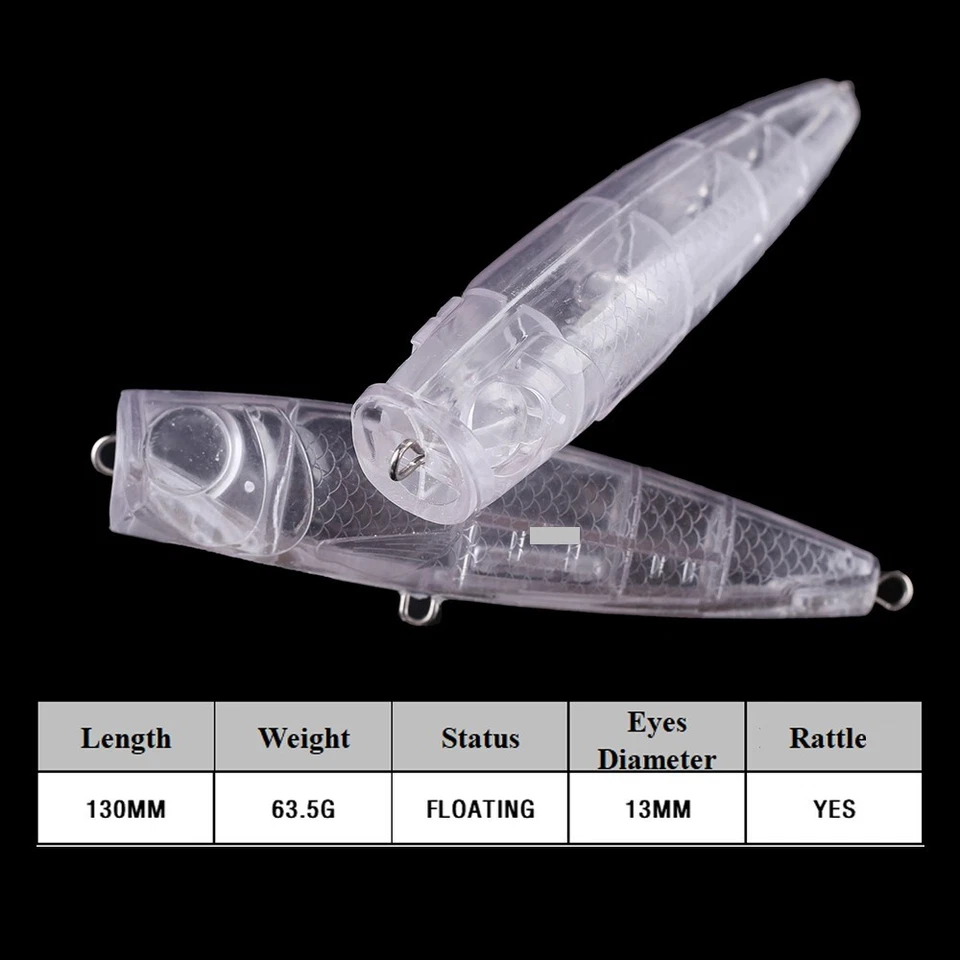 5 PIEZAS 13 cm 63,5 g alambre pasar popper cebo sin pintar modelo de señuelo de pesca en blanco Foto 2 de 4