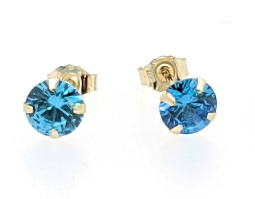9ct Gold 5mm Round Aquamarine Stud Earrings Girls X'mas GIFT BOX 9K UK MADE NEW - Picture 6 of 7