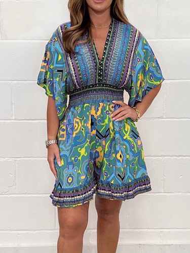Amerikanischer Damen-Boho-Overall Urlaub Strampler Shorts Playsuit Sommer ( - Bild 17 von 24