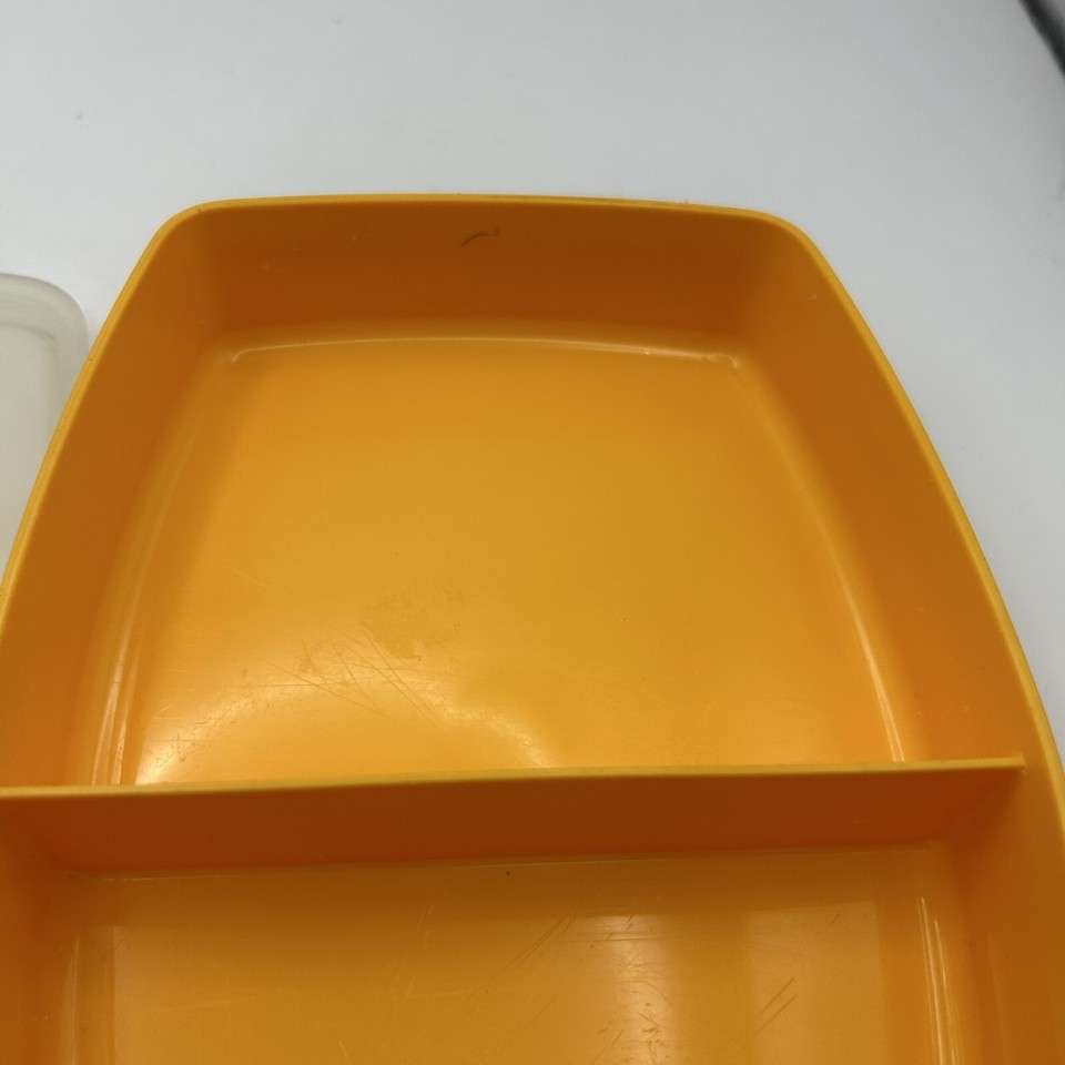 Tupperware 8135 Divided Storage Container Vintage Yellow With Clear
