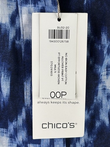 Chicos Shirt Damen 00P Blau Weiß IKAT Bügelfrei Neu mit Etikett - Bild 10 von 11