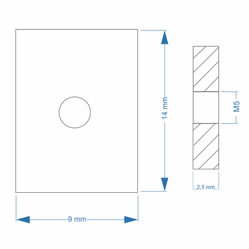 Nutenstein | Gewindeplatte 14x9x2,5 mm M4-M5 Gewinde mittig | Stahl verzinkt - Bild 5 von 5