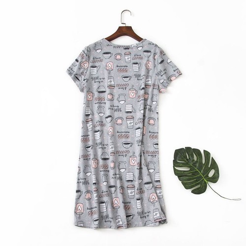 Women Short Sleeve Nightgown Cute Cartoon Summer Crew Neck Sleep Pajamas Dress - Picture 17 of 99