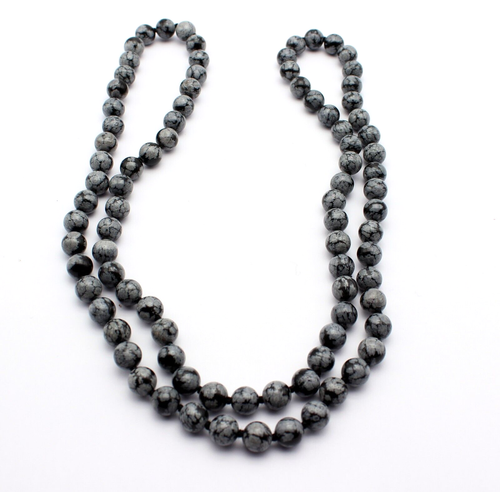 Snowflakes Obsidian Chain Knotted Gemstone Without Clasp ca.31 1/2in - Picture 3 of 3