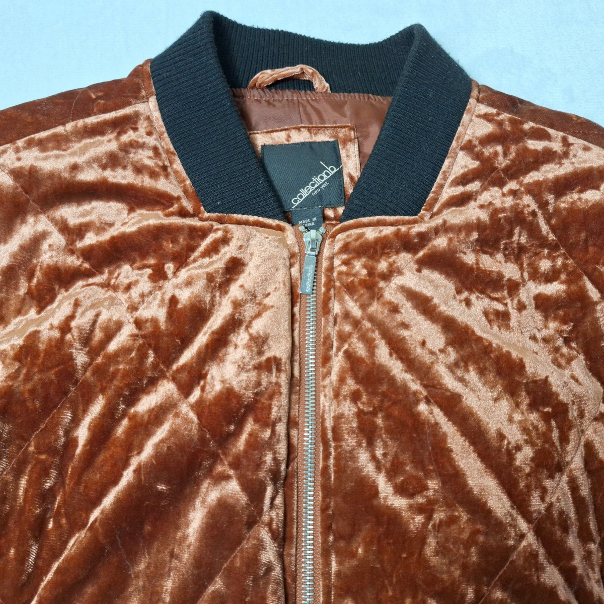 COLLECTION B Burnout Velvet Bomber Jacket Sz L Orange Rust