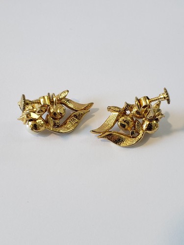 Vintage Pierre Balmain Paris Ohrclips, goldfarbene Strass Kunstperlen - Bild 4 von 9