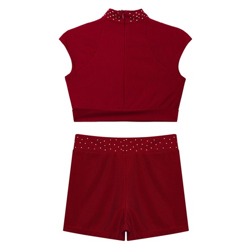 Kids Girls Outfit Set 2 Piece Jazz Crop Top Dancewear Shorts Active Gymnastics - Picture 37 of 85