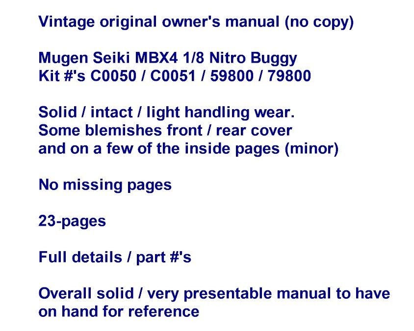 Vintage RC Car Buggy 1/8 Mugen Seiki MBX4 Original Owners