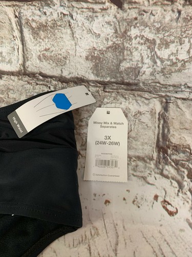 Time & Tru Damen High Waist Bikinihose Größe 3X 24W-26W Schwarz Neu mit Etikett - Bild 7 von 7